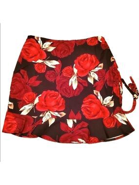Floral Rose Ruffle Mini Skirt Ruched Side Tie Summer Coquette Romantic Y2K Small